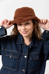 Remsa - Women’s Curly Plush Bucket Hat RKŞ-10 Brown