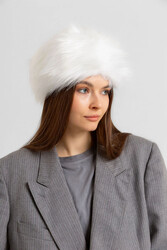 Remsa - Women's Fur-Lined Bucket Hat RKŞ-13 White