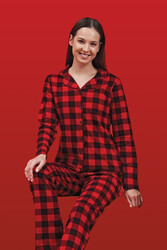 Remsa - Women's Plaid Cotton Jersey Pajama Set 1623 Red