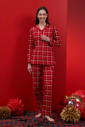 Remsa - Women’s Plaid Patterned Jersey Pajama Set 1622 Red