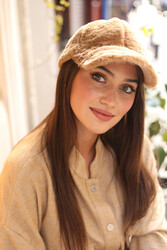 Remsa - Women's Plush Cap Hat RKŞ-06 Camel