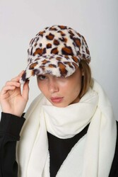 Remsa - Women’s Plush Cap Hat RKŞ-06 Ecru Leopard