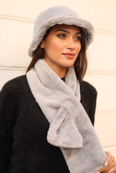 Remsa - Women's Plush Scarf Neck Collar Scarf RKB-01 Gray