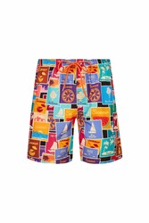 Remsa Mayo - Woody S232 Orange Patterned Boys' Swim Shorts for Pool and Beach